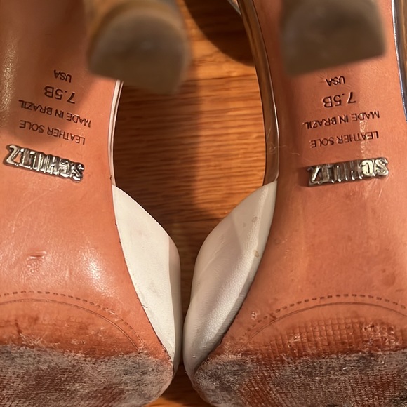 Schutz Open Toe Ankle Strap Leather Heel white and silver size 7.5 4.5in heel - Picture 8 of 9